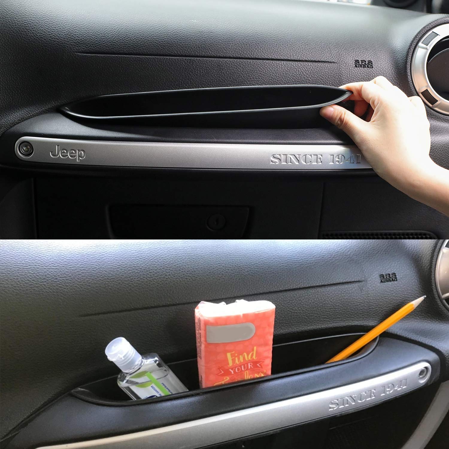 Seven Sparta Grab Tray Passenger Organizer Storage Tray Accessories for Jeep Wrangler JK&JKU 2011-2018, Black