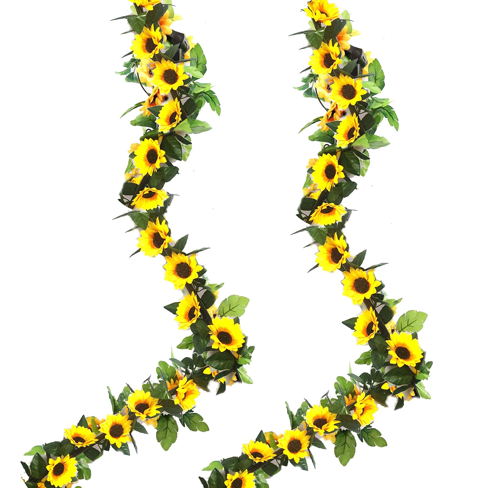 YELYAN 2 Pack Hanging Sunflower Garlands, Artificial Sunflower Garland Silk Sunflower Vine Faux Flower Hanging Garland with Green Leaves Fake Floral Arrangement for Wedding Party Home Décor
