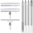 LJGG Window Cleaning Squeegee kit, 14" Squeegee and 14" Microfiber Scrubber with Aluminum Alloy Pole, 54" Telescopic Window Cleaning Tool for Glass Door, Shower Glass Door, Car Windshield-2 Pads