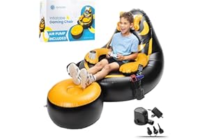 Qadory Inflatable Gaming Chair for Kids – Supports Up to 300 lbs, Includes Air Pump, Cup Holder, 2 Pockets – Durable Bean Bag Seat, Comfy Kids Gaming Chair & Top Gamer Chairs for Kid Room