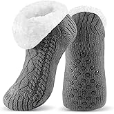 UUMIAER Slipper Socks for Men with Grippers, Mens Fuzzy Thermal Winter Cozy Fleece-Lined Warm Non-Slip Socks for Tile Floors