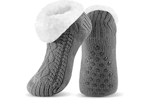 UUMIAER Slipper Socks for Men with Grippers, Mens Fuzzy Thermal Winter Cozy Fleece-Lined Warm Non-Slip Socks for Tile Floors