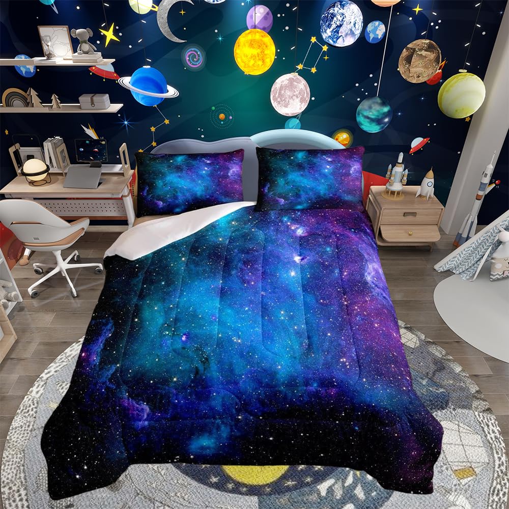 Loussiesd Galaxy Outer Space Duvet Insert Starry Nebula Duvet Universe Galaxy Astronomy Astrology Duvet Set for Kids Boys Girls Adults Single Size