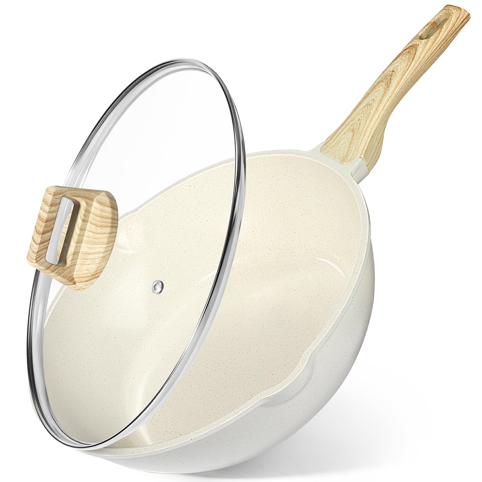 GiPP Ceramic Nonstick Deep Frying Pan Skillet, 12" Saute Pan with Lid, Induction Cookware Non Stick Cooking Pan, PTFE PFOA PFOS APEO Free,White Image