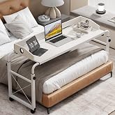 BYMECOST Laptop Desk for Bed, Adjustable Height &amp; Length Laptop Bed Table | Overbed Table with Wheels for Queen Size Beds,Rolling Standing Desk,Over Bed Desk for Working Reading Eating