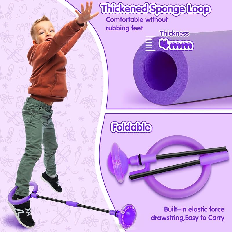Bola de Salto de Tobillo Plegable Anillo de Salto Intermitente Colorida Anillo de Salto de Tobillo Pelota de Salto Deportiva para Niños Niñas de 6, 7, 8, 9 Años de Edad — foto 6 de 7