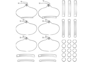 UNICRAFTALE 6Sets Engravable Bracelets DIY Kit Including Rectangle Engravable Blank Tags Links Connectors 24cm Stainless Steel Adjustable Slider Bracelet 4mm Jump Rings for Bracelets Making
