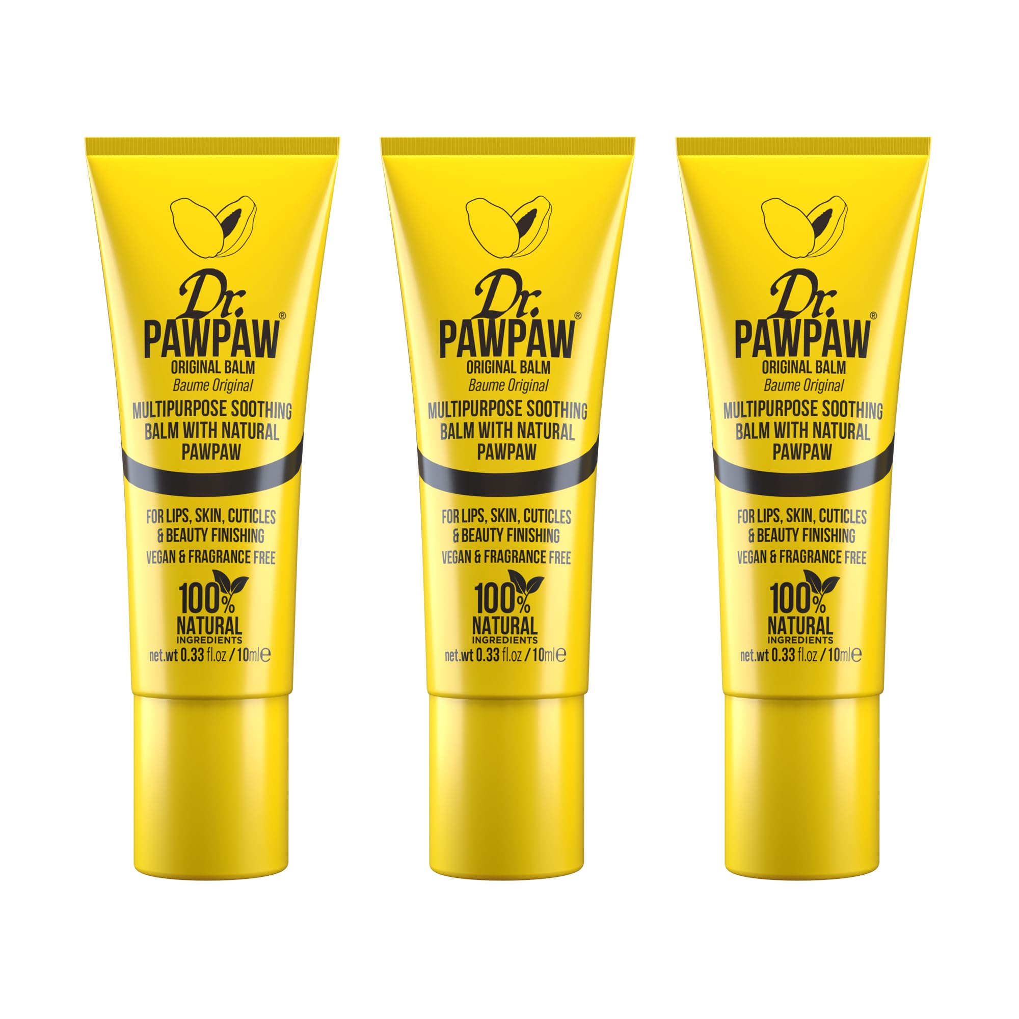 Dr.PAWPAW Original Balm, Multi-Purpose Natural No Fragrance Balm for Hydrating Lips, Skin, Hair, Cuticles, Nails & Beauty Finishing (3 x 10 ml)