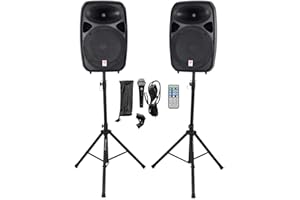 Rockville RPG152K Dual 15" Powered Speakers, Bluetooth+Mic+ Stands+Cables