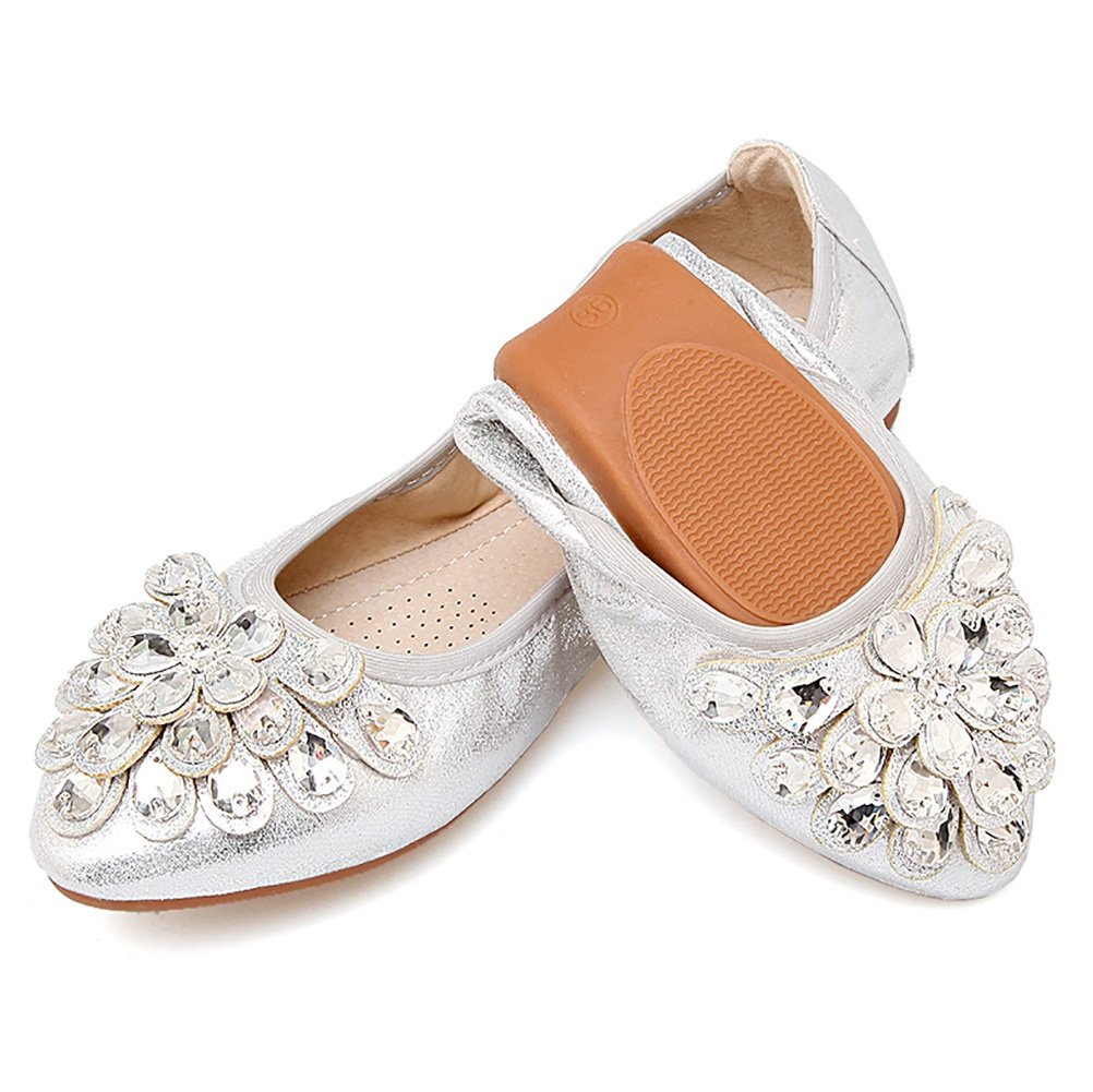 Meeshine Womens Foldable Soft Pointed Toe Ballet Flats Rhinestone Comfort Slip on Flat Shoes - Image 3