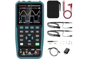 HANMATEK Handheld Digital Oscilloscope 100Mhz Bandwidth with 2 Channels HO102 3.5"TFT Mini Oscilloscope, 2 in 1 Oscilloscope and Multimeter, Backlit Screen, Auto-Calibration Function, Memory Function