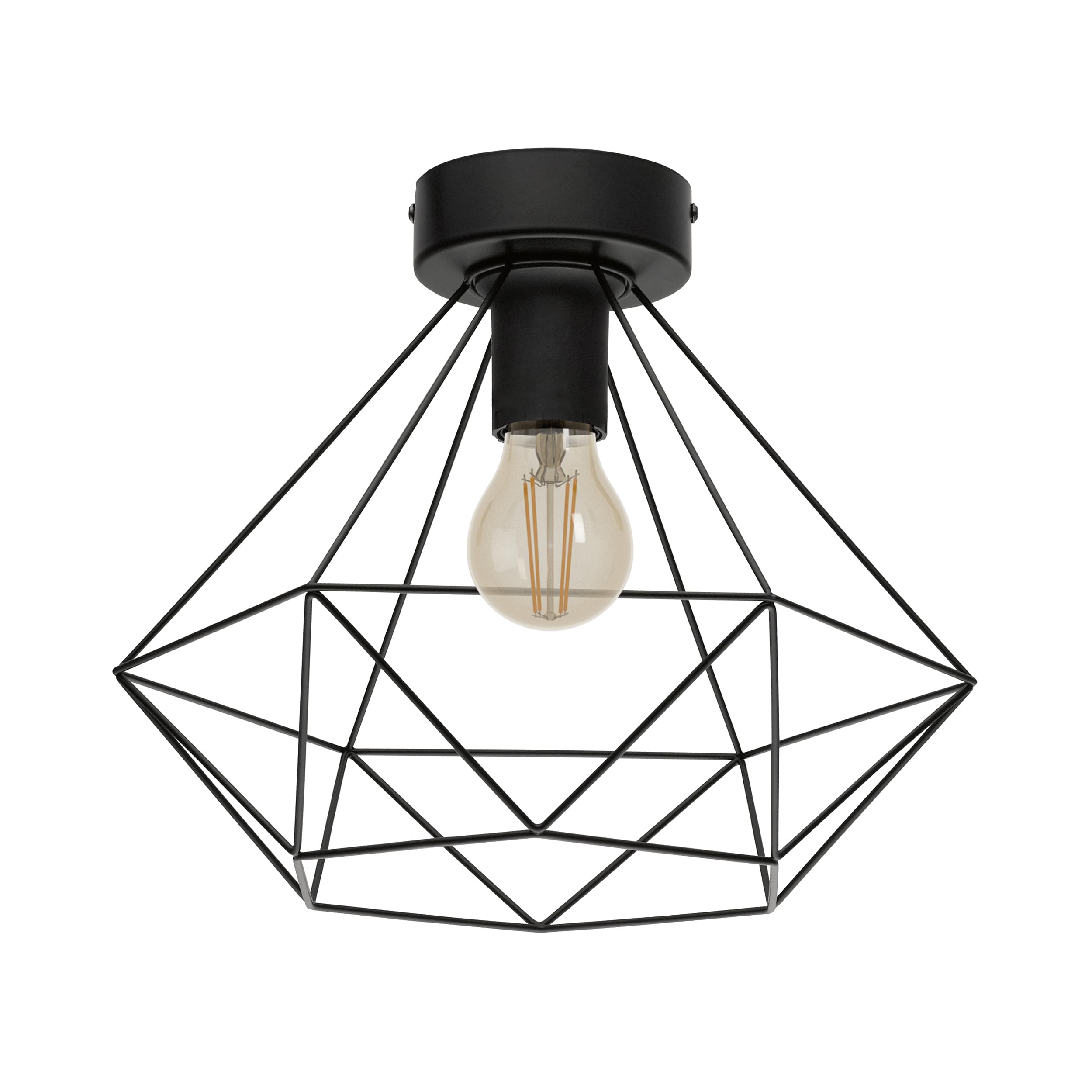 Eglo Tarbes Vintage/Retro Ceiling Light, Black Steel Living Room Semi Flush Ceiling Lamp, E27 Socket