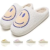 KNUAKA Cute House Slippers for Women Men with Memory Foam Retro Happy Face Cozy Indoor Outdoor Fuzzy Plush Shoes