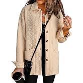 Dokotoo Quilted Jackets for Women Casual Lightweight Button Down Collared Long Sleeve Coats with Pockets
