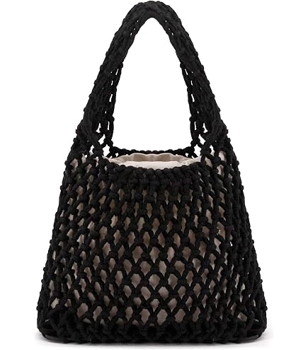 Hixixi Mini Clutch Handbag Fishing Net Bucket Bag Cotton Rope Crochet Drawstring Woven Beach Bag Small Tote for Women(black) : Clothing, Shoes & Jewelry