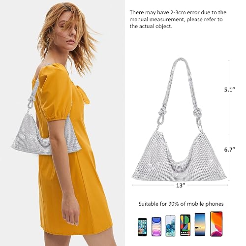 Rhinestone Purses for Women Shiny Silver Clutch Purse Chic Sparkly