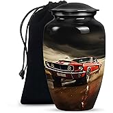 KARYLIZ Red Car On A Stormy Road - Large Urns for Ashes - Urn for Dad - Funeral Cremation Urns for Ashes - Companion Urn (10inch), Natural