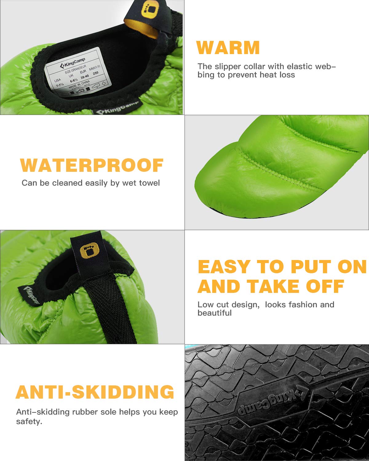 KingCamp Unisex Warm Soft Slippers With Slip Resistant Rubber Sole and Carry Bag (Check The Size Chart In The Description For Correct Size) (5-6, Green)