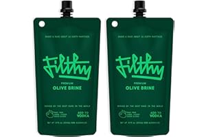 FILTHY FOOD Filthy Olive Brine, Premium Cocktail Mixer, Filtered for Dirty Martinis, Olive Juice for Cocktails Made from Naturally Cured Olives, Non-Alcoholic, Non-GMO, Gluten Free, 8 Oz Pouch, 2 Pack