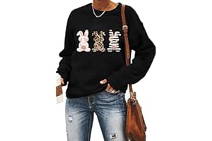 Ykomow Happy Easter Sweatshirt Women Long Sleeve Cute Bunny Rabbit Graphic Tees Pullover