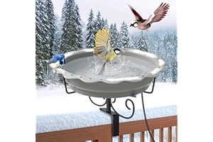Webuys Heated Bird Bath for Deck Railing, 100W Heated Bird Baths for Outdoors for Winter, Heated Birdbath Bowl Thermostat Con
