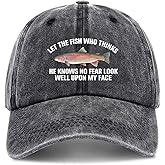 zcyhtqp, Let The Fish Who Thinks He Knows No Fear Look Well Upon My Face, Funny Fishing Baseball Cap, Trucker Hats with Sayings, Adjustable Cotton Baseball Cap Black