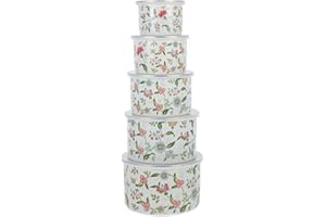 IWOWHERO 5pcs Enameled Food Storage Bowls with Sealed Lids Thickened Soup Containers Lightweight Portable for