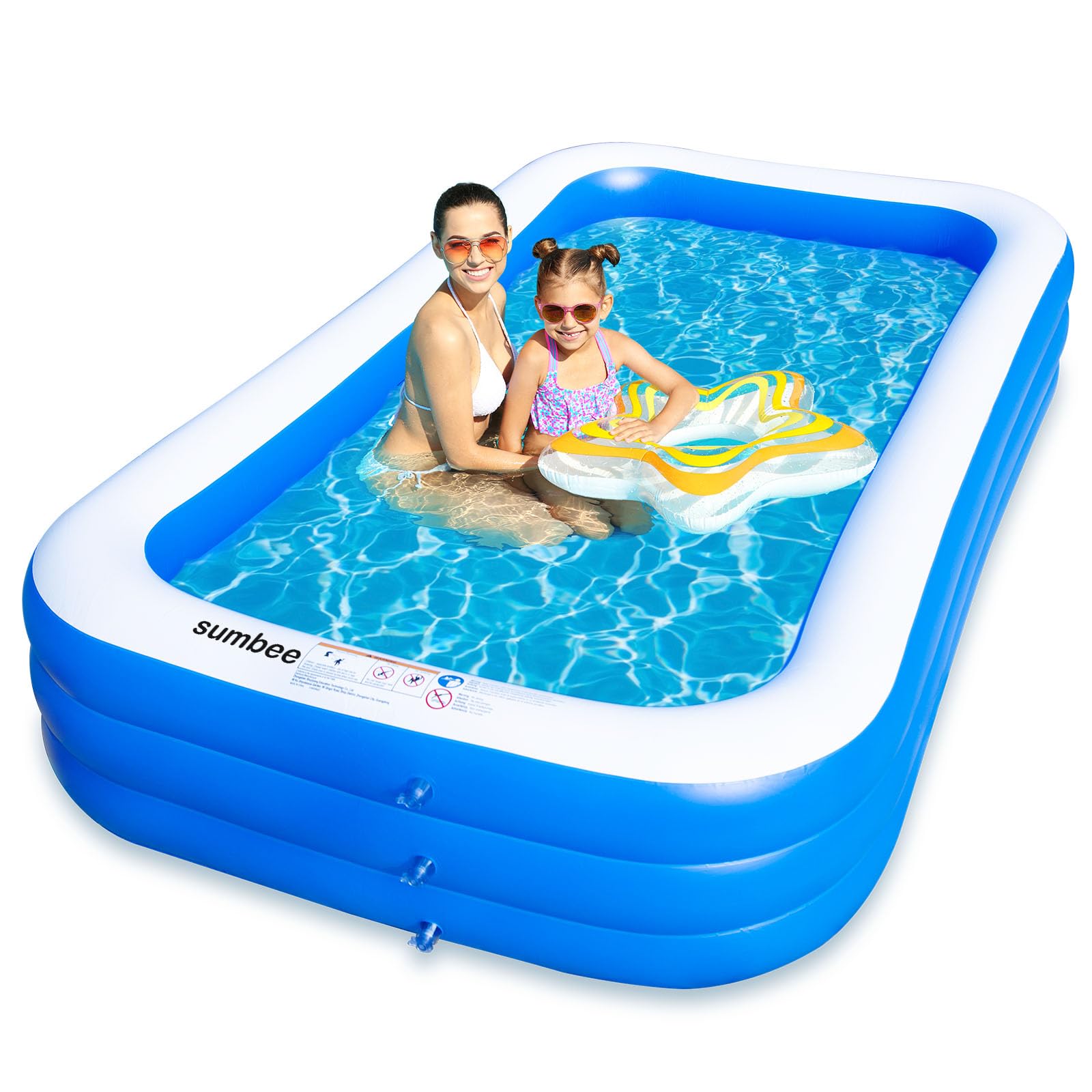 Photo 1 of Sumbee Inflatable Swimming Pool for Kiddie Adults Kids, 120" X 72" X 22" Large Blow Up Pool for Family Backyard Outdoor Toddler,Big Rectangle Pools for Children Ages 4-8-12,Full-Sized,Blue