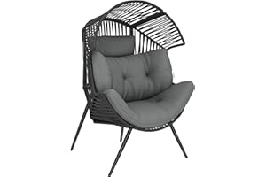 Outsunny Wicker Egg Chair, Indoor Outdoor Rattan Lounge Chair with 5.9 in Thick Cushion, Headrest, Steel Frame, Adjustable Fo