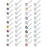 Lsnevsie 18G 20G 22G Surgical Steel Nose Rings Studs for Women Men Nose Piercing Jewelry Top Diamond CZ 1.5mm 2mm 2.5mm 3mm 40PCS