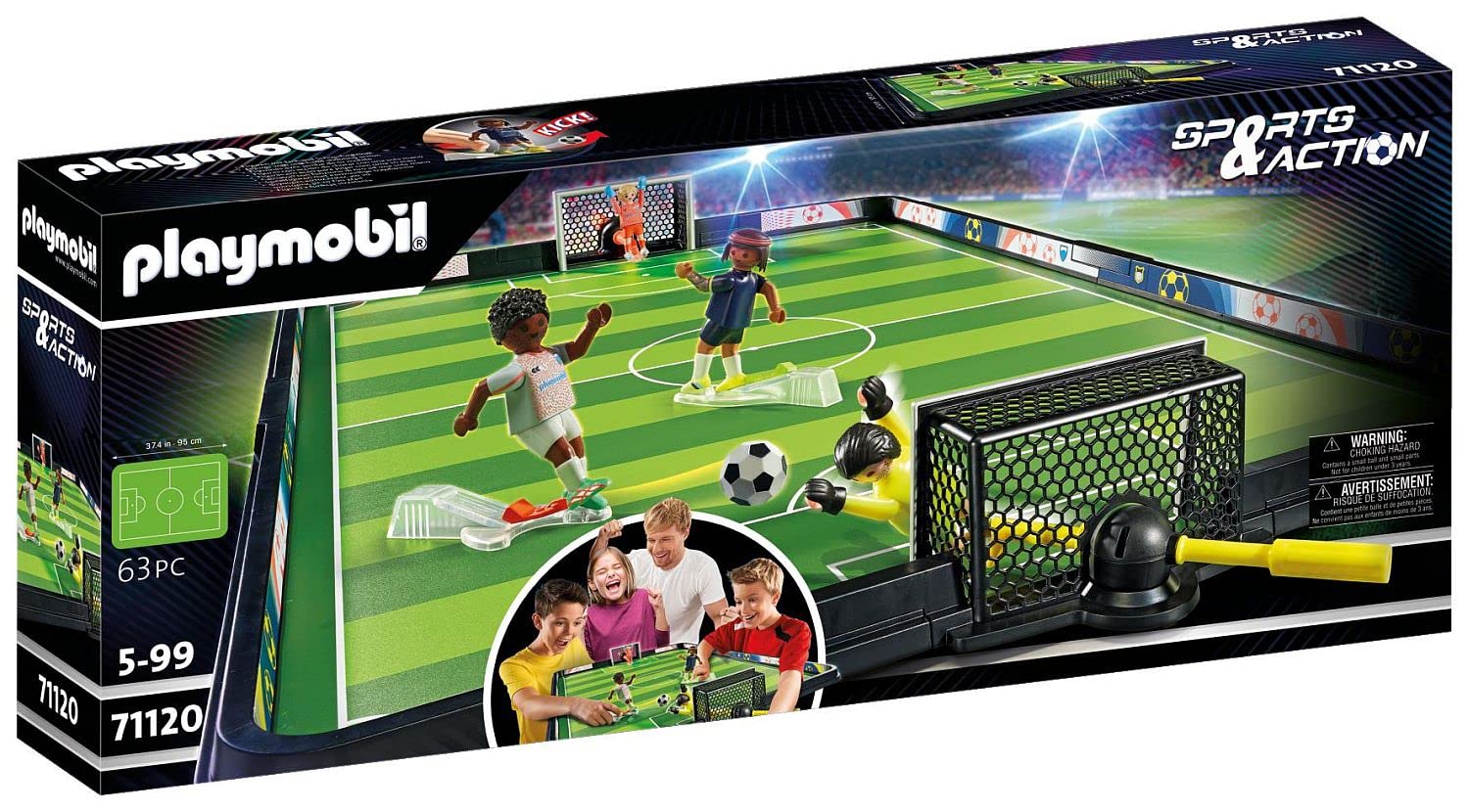 Playmobil Sports & Action 71120 Soccer Stadium, Table Football Game for Kids, with 2 Footballers with Kick Mechanism, 2 Goalkeepers, 3 Balls, Tabletop Toy for Children 5+