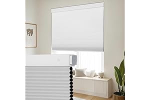 SEEYE No Drill Cordless Cellular Shades, Blackout Honeycomb Blinds for Indoor Window,Thermal Insulated Noise Reduction, Easy Install for Bedroom, Living Room, Office, White (58" W x 64" H)