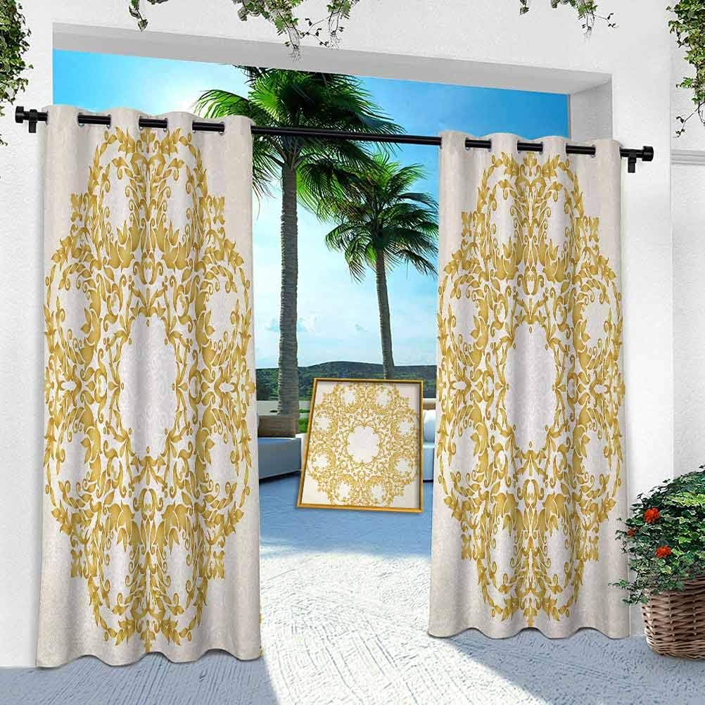 YUAZHOQI Outdoor Curtains, Traditional Gold Floral Round Circle with