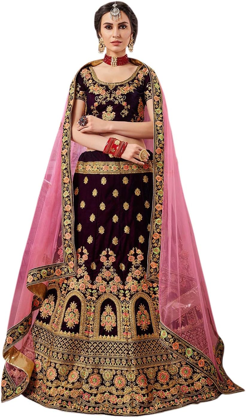 Ethvilla Women's Silk Semi stitched Lehenga Choli (LC_gulmahor_purple_Purple_Free Size)