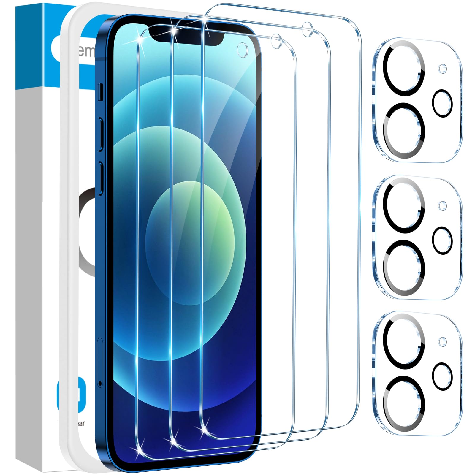 Photo 1 of Fotbor for [3+3 Pack] iPhone 12 Mini Screen Protector with Camera Lens Protector, 9H Shatterproof Tempered Glass Film with Easy Installation Frame, HD Clear Sensitive Full Coverage 5.4 Inch