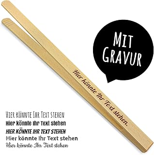 printplanet - Holz Grillzange mit Namen graviert - Gravierte Holzgrillzange mit eigenem Text - 40 cm Länge