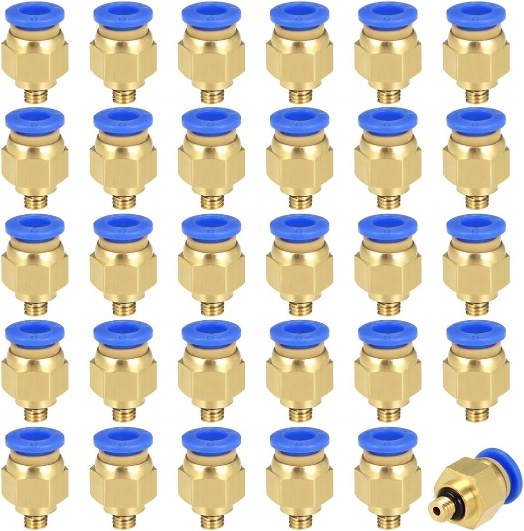 sourcing map 30 Pcs PC6-M5 Pneumatic Air Straight Quick Fitting Tube od 15/64" Thread M5 One Touch Hose Connector