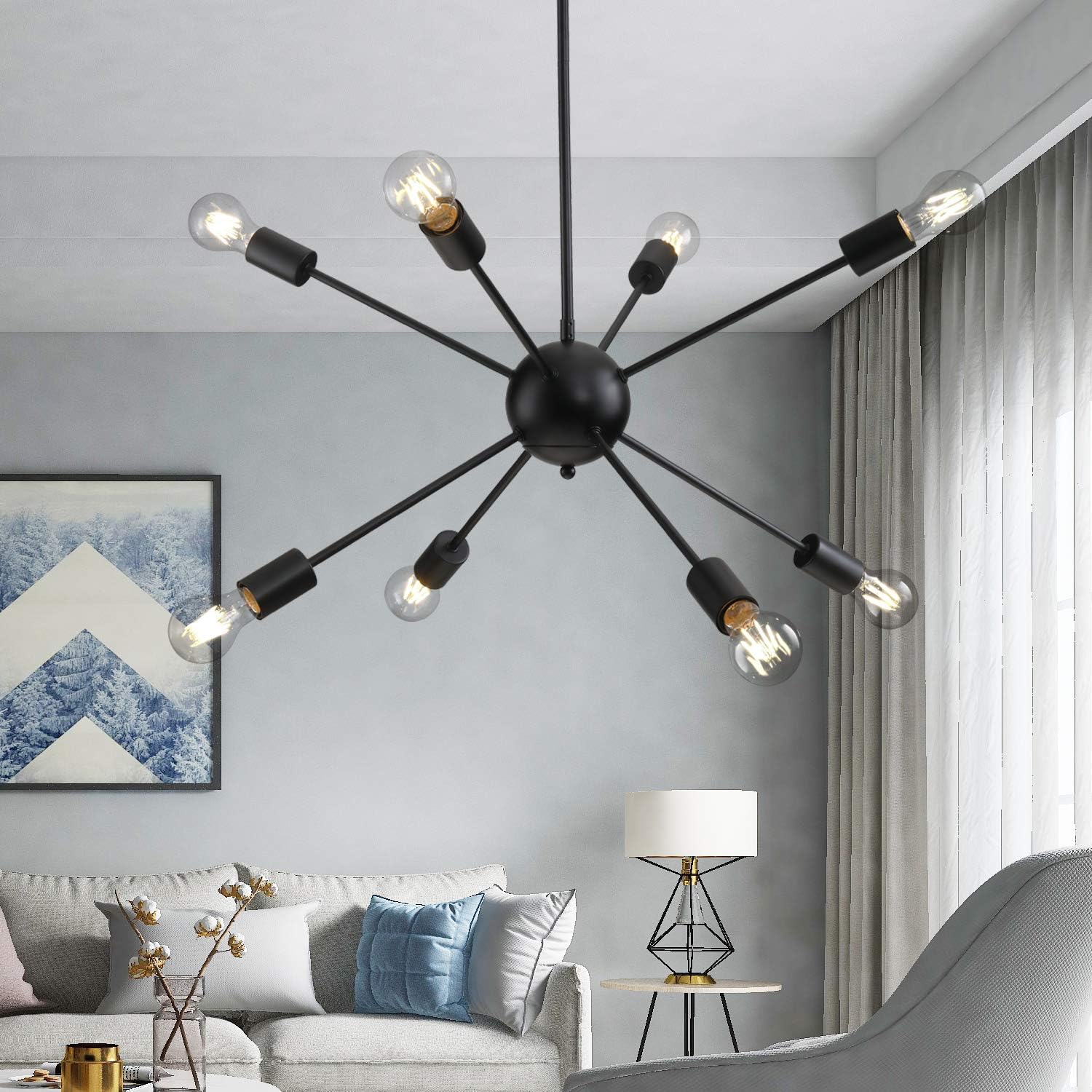 Modern Sputnik Chandeliers 12 Lights Mid Century Vintage Ceiling Light Fixture Industrial Pendant Lighting for Kitchen Dining Room Living Room Bedroom, Nickel - - 