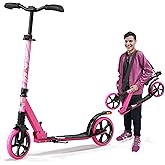 Campior Kick Scooter for Ages 6+, for Kids, Teens, and Adults, Max Load 240 LBS, Foldable, 8-inch Big Wheels for Kids and Adults, with Kickstand, 3 Adjustable Levels, Child Safety Approved, Pink
