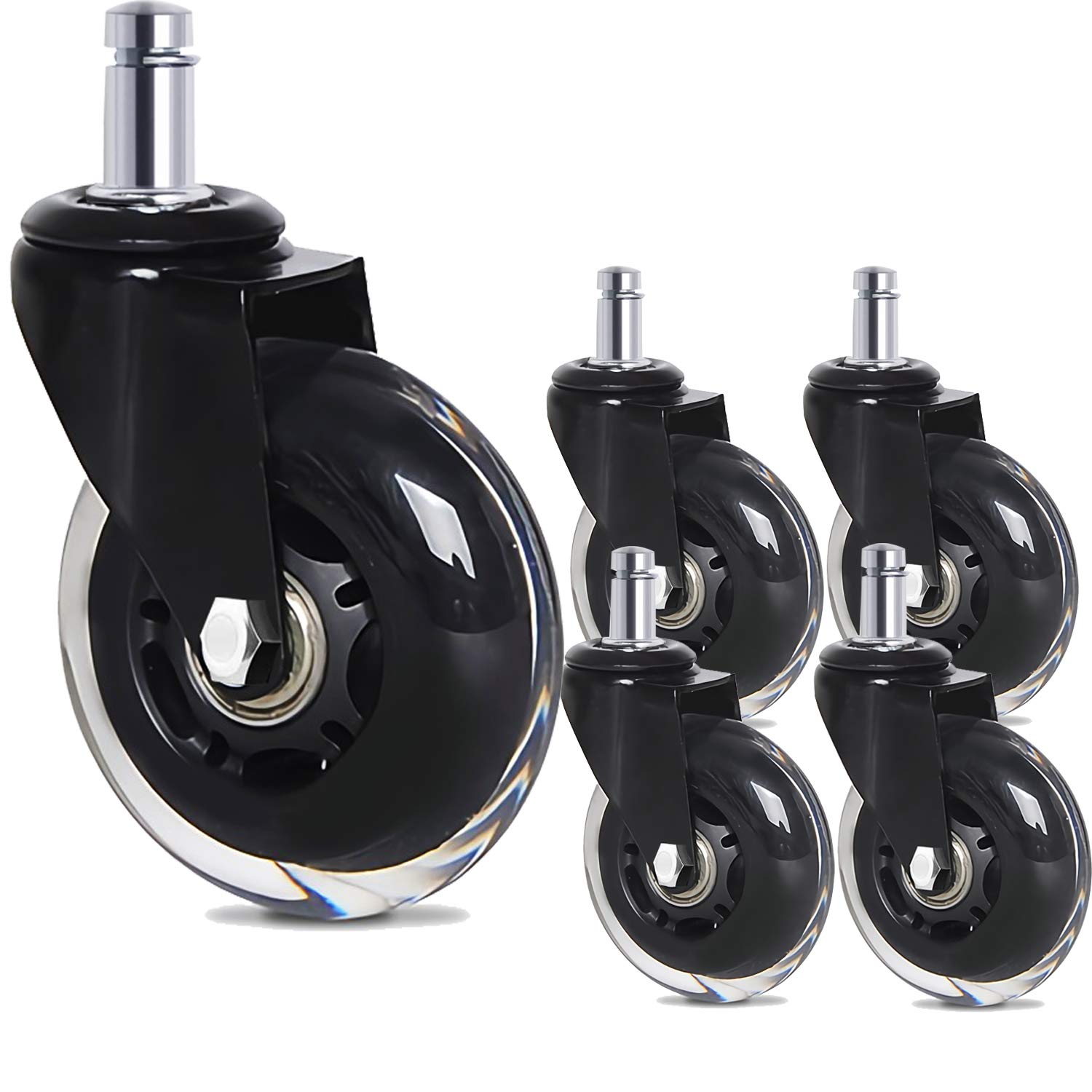 WASJOYE Office Chair Wheels, Set of 5 3” Rolling Chair Replacement Casters-Replacement, Heavy Duty Gaming Computer Desk Rubber Caster for Hardwood Tile Carpet Floor Protection, Universal fit: Industrial & Scientific