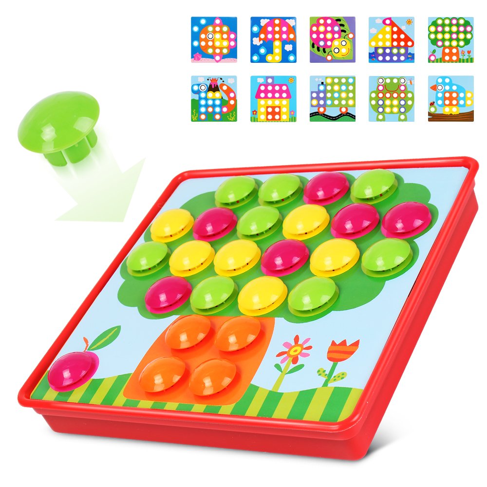 AMOSTING Button Art Toy – Educational Color Matching Mosaic Pegboard Sensory Learning Activity for Kids Age 3 4 5, Preschool Gift for Toddlers, Boys and Girls