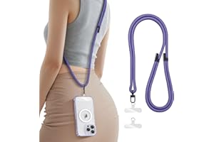 SSLOTSCASE for Phone Lanyard Crossbody with 2X TPU Clear Phone Tabs, Multifuctional Double Flexible Neck Strap, Durable Sturdiness Carabiner, Lightweight Comfortable, Wrist for Women Men, Purple
