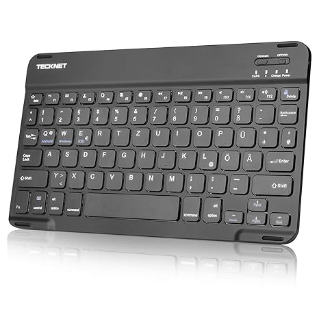 TECKNET Ultra Slim (5mm) Wireless Bluetooth Tastatur (QWERTZ, Deutsches Tastaturlayout) Für iOS, Android, Windows und Mac
