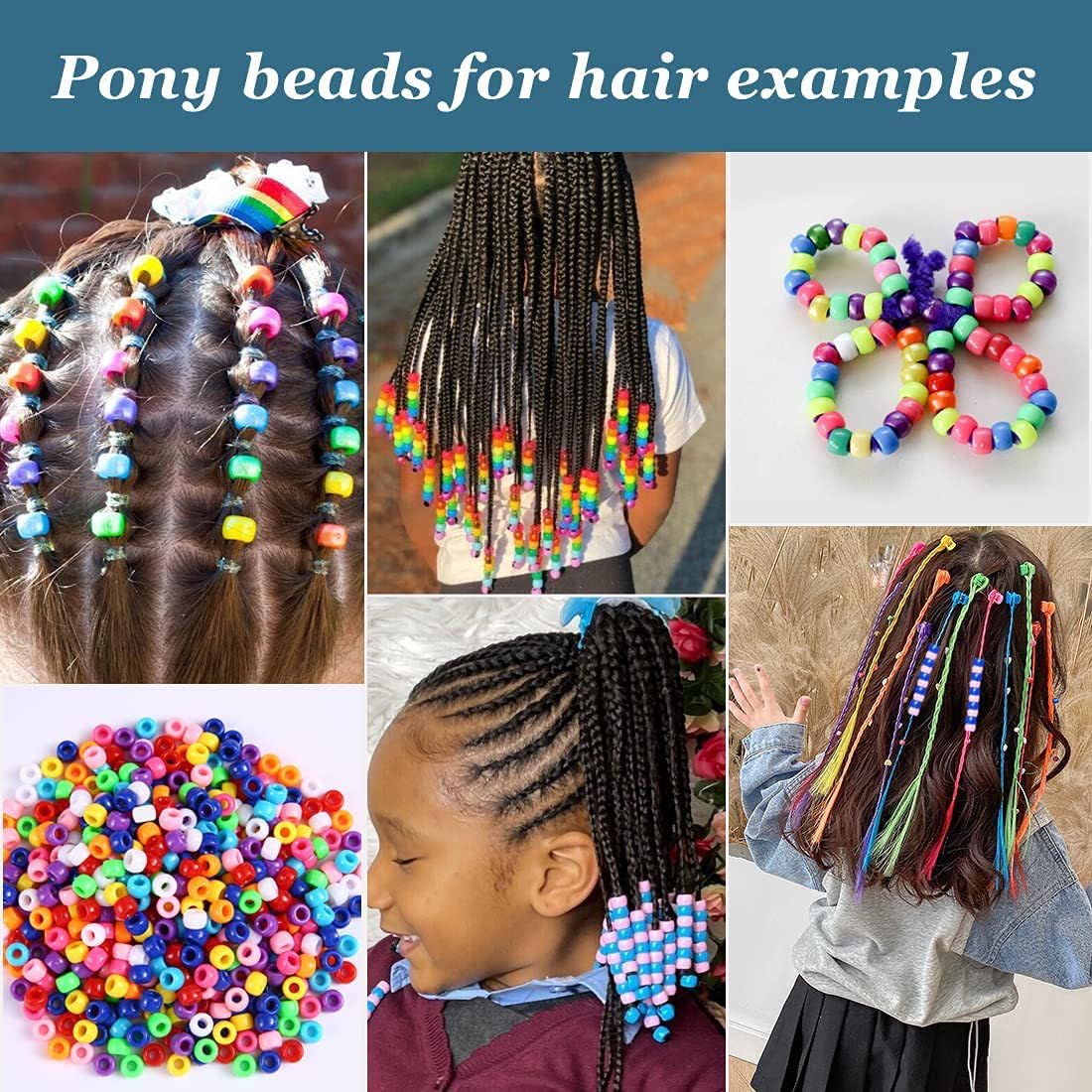 2000+ Pony Bead Bulk 6x9mm Multi-Colored Plastic Craft Beads Set, Bulk Hair Beads 10 Assorted Colors for DIY Crafting Jewelry Making Bracelets
