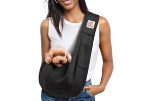 Tomkas Small Dog Sling Carrier - Classic Pocket & Classic Strap - for 3-10 lbs Pets(Black)