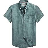 DELCARINO Mens Oxford Shirt Short Sleeve Regular Fit Casual Button Down Shirt with Pocket