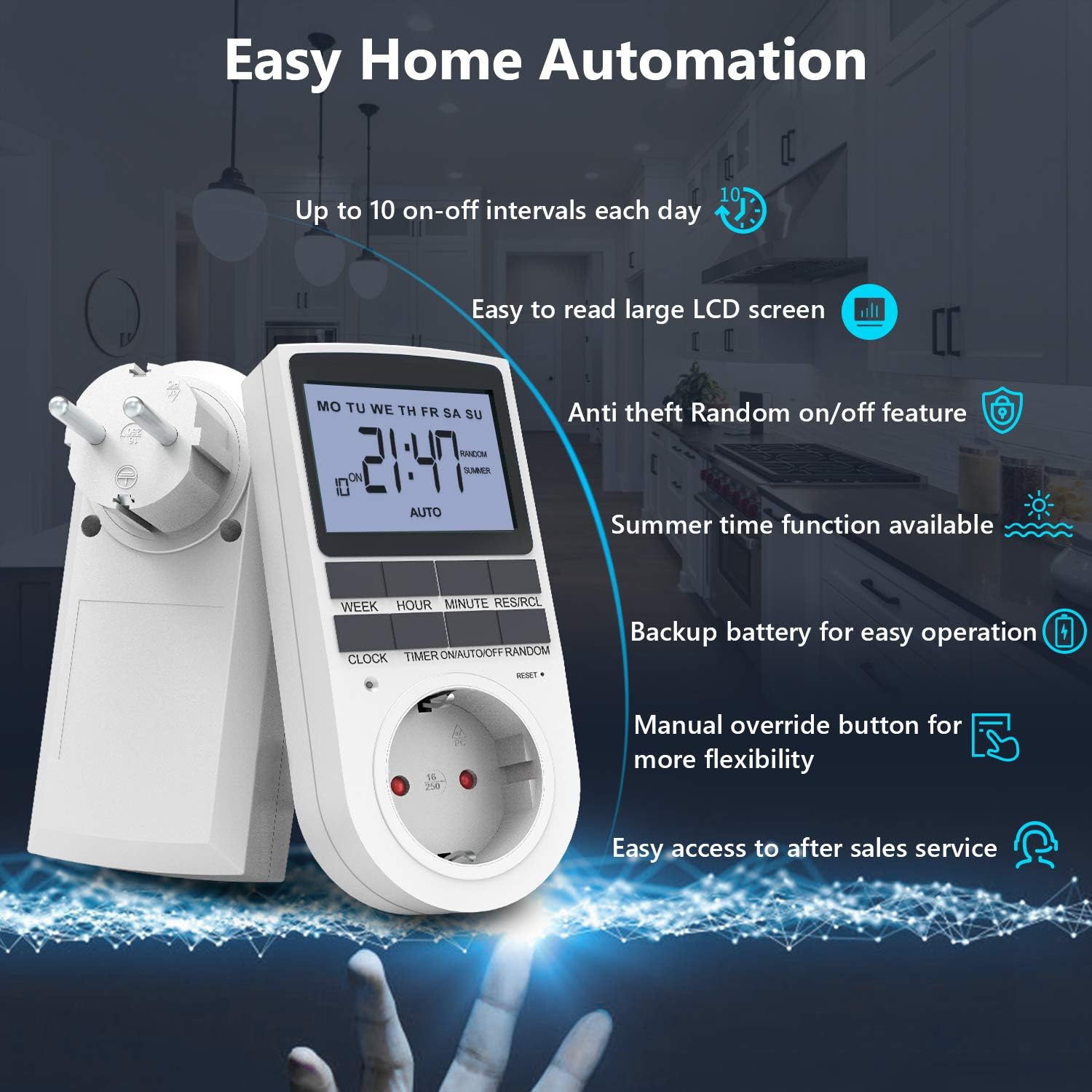 Ratel Electronic Digital Timer Socket Programmable Plug In Timer Switch With Reset Tool Large Lcd Display And Anti Theft Random Mode For For Home Lighting Fan Heater And So On Amazon Co Uk Lighting