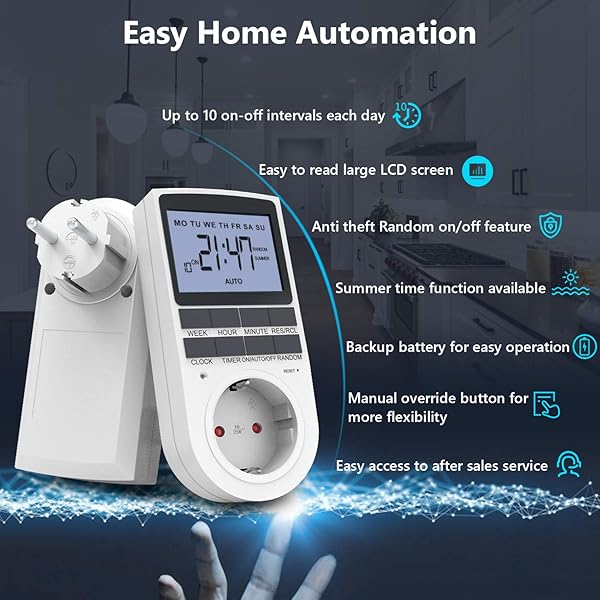 RATEL Digitale Elektronische Zeitschaltuhr Steckdose 10 Programmierbarer Plug In Timer Schalter mit Reset Tool LCD Display und Anti Theft Zufallsmodus fr Beleuchtung Lfter usw