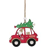 FOCO NFL San Francisco 49ers Wooden Car Ornament with Tree – Officially Licensed Holiday Decoration