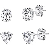 Gemsme 316L Stainless Steel earrings - 2 Pairs Flat Back Heart and Oval Cut Cubic Zirconia Hypoallergenic Studs Earrings for Women Men
